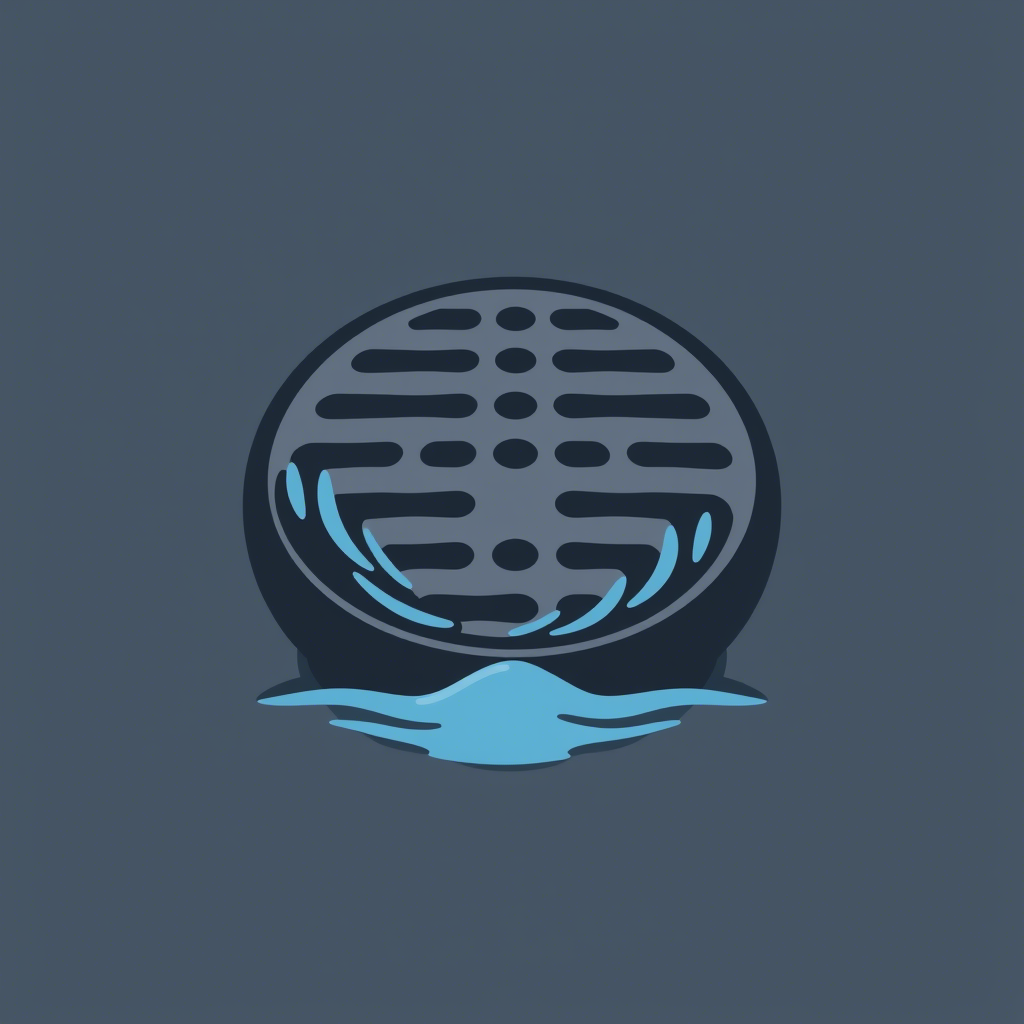 Grille d’égout avec débordement d’eau, signe d’un engorgement du réseau d’évacuation.