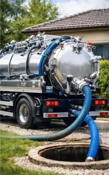 Camion hydrocureur DCPRO91 pompant une fosse septique en Essonne